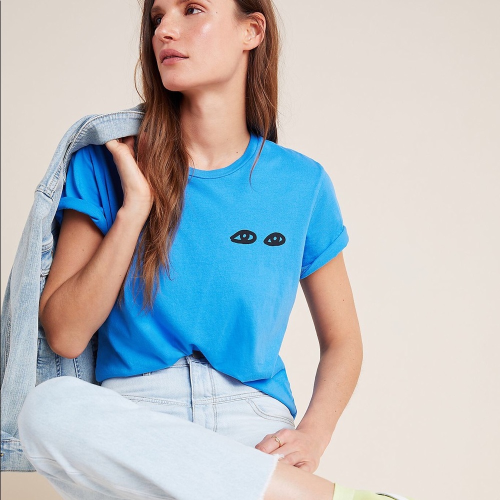 SOLD Clare V. Anthropologie Les Yeux Graphic Tee - Picture 1 of 5